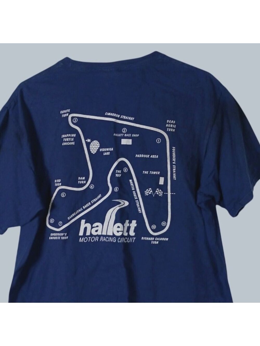Vintage Hallett Motor Racing Circuit Graphic Shirt Mens L Navy 90s Streetwear